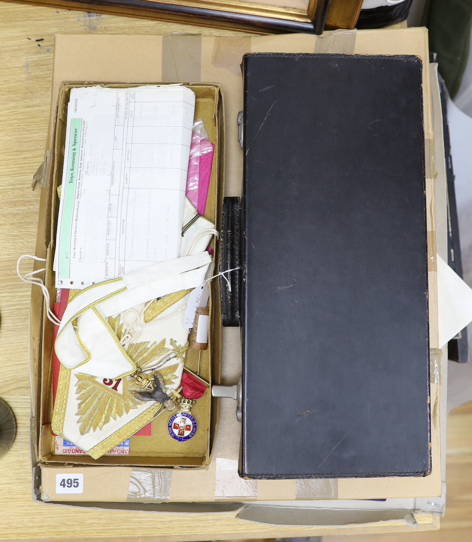 Three boxes of Masonic regalia